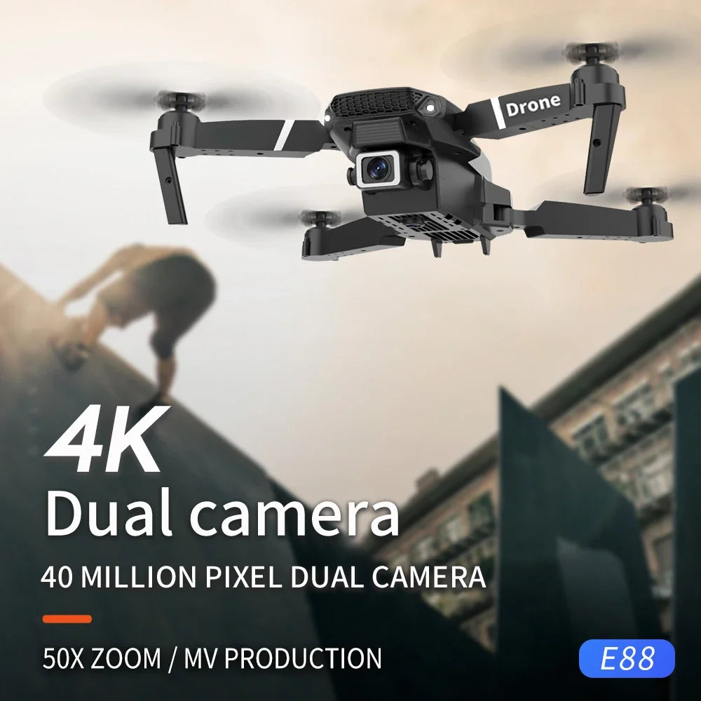 2025 E88 Pro WiFi FPV Drone - Single/Dual 4K/1080P Camera, Wide-Angle HD, Altitude Hold, Foldable Quadcopter RC Helicopter Toy